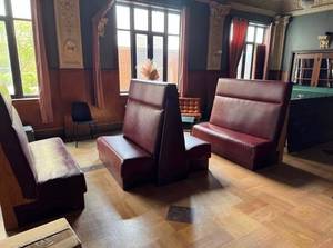 lot 8758 image: (2) Maroon Booth Seating 2 Ends and 1 Double