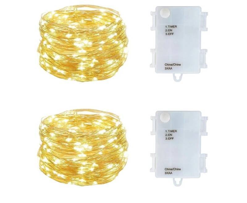 lot 58431 image: Set of 2 Battery Operated Mini Led Fairy Light Dewdrop Lights with Timer 6 Hours on18 Hours Off for Wedding Centerpiece Halloween Christmas Party Decorations,50 LEDs,18 Feet Silver Wire (Warm White) - Retail $8