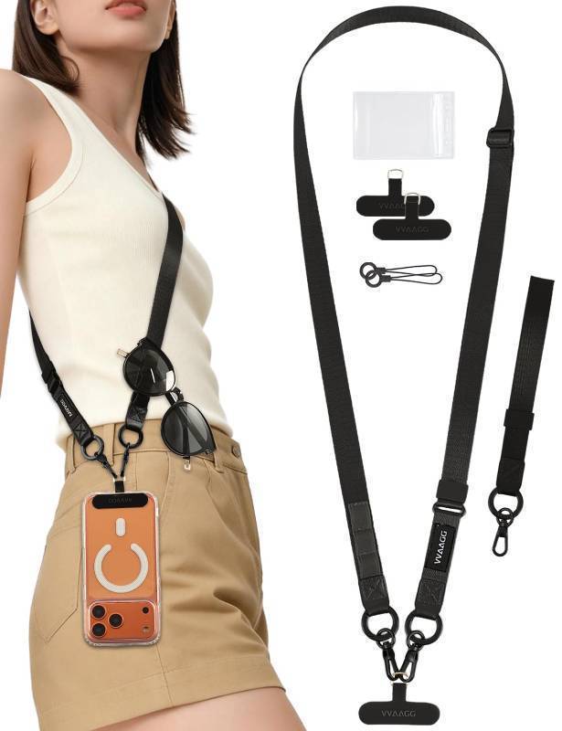 lot 72690 image: Cell Phone Lanyard for iPhone Adjustable Phone Strap Crossbody Neck and Wrist Strap Anti-Theft Lanyard Travel Essential Compatible for iPhone Android Smartphones - Retail $10
