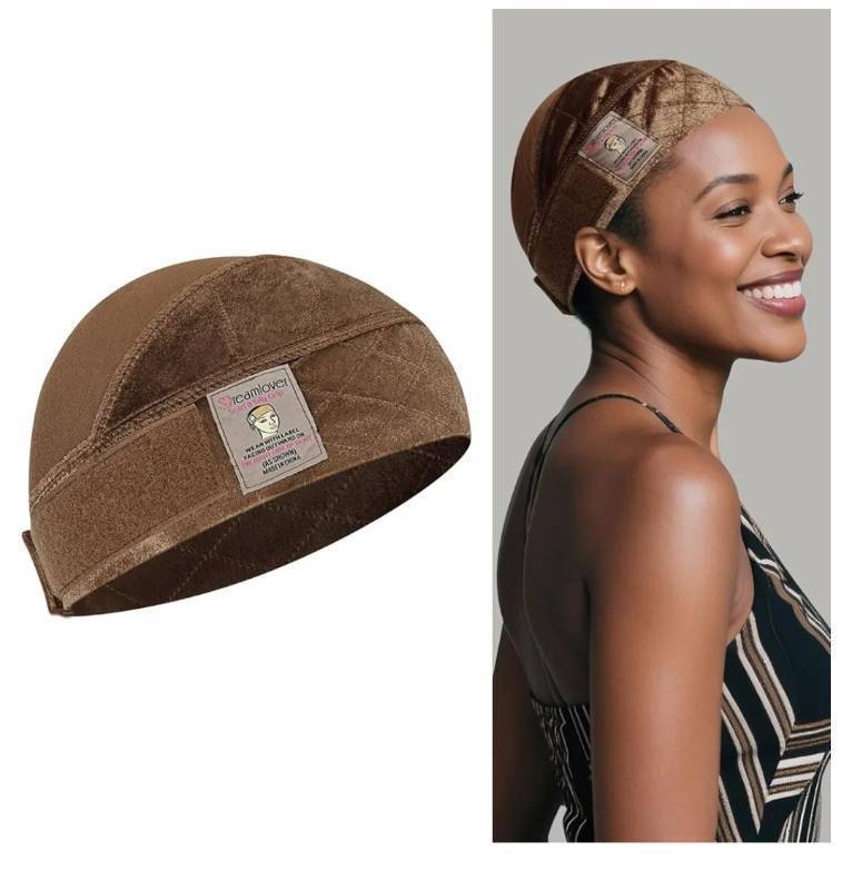 lot 37849 image: Wide Wig Grip Cap for Women, 2-in-1 Breathable Wig Caps with Velvet Wig Grip Band for Lace Front Wigs, Brown, 1 Piece - Retail $30