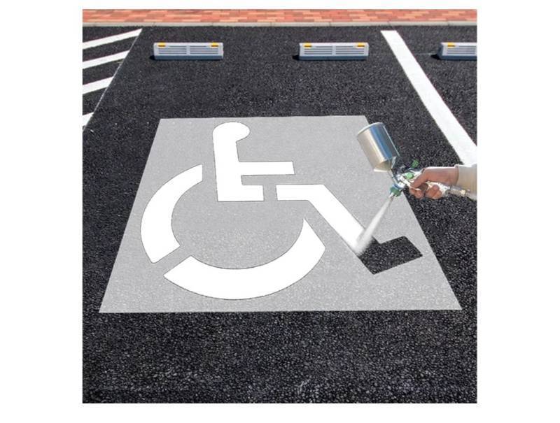 lot 37755 image: Handicap Parking Stencil, 36x36 Reusable Silicone Stencil for Disabled Parking Spaces, 1mm Thick Foldable & Flexible - Ideal for Asphalt, Concrete, Pavement Painting (White Translucent) - Retail $31