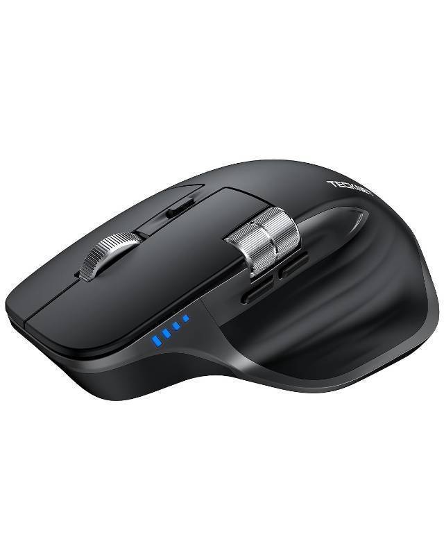lot 38120 image: Wireless Mouse, Bluetooth Mouse (BT5.35.0 & 2.4G) Rechargeable Ergonomic Optical Mouse with 6 Adjustable DPI, Side Scroll, Quiet Clicks, USB A Receiver, 7 Buttons, Wide Compatibility - Black - Retail $25