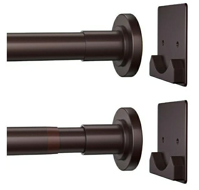 lot 58525 image: Matte Bronze Shower Curtain Rod,1 Inch Diameter Stainless Steel Adjustable Spring Tension Rods 32 to 80,with Holders,Anti-Slip,Curtain Rods No Drilling(1 Pack) - Retail $15
