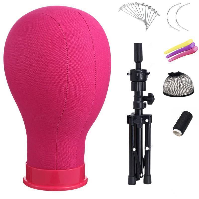 lot 38227 image: Wig Head 22 Inch Canvas Block Head Wig Stand with Mannequin Head for Wigs Making Display(22Inch, Rose) - Retail $26