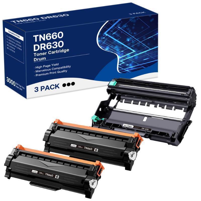 lot 38307 image: Compatible Toner Cartridge & Drum Unit Replacement for Brother TN660 TN-660 TN630 DR630 Work with HL-L2300D HL-L2360DW DCP-L2520DW MFC-L2700DW MFC-L2740DW Printer (Black, 3 Pack) - Retail $42