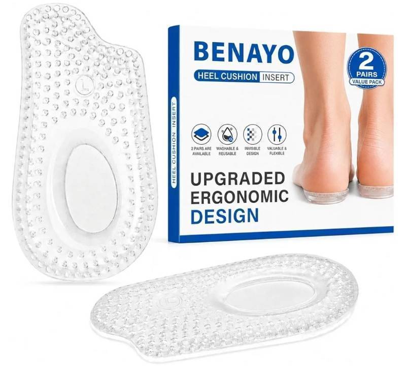 lot 63548 image: 2 Pairs Heel Cushion Inserts for Women & Men, Heel Cups for Heel Pain Relief, Soft Gel Heel Pads for Shoes, Shock Absorbing Heel Support, Reusable Shoe Inserts for Comfort, Pressure Reduction - Retail $10
