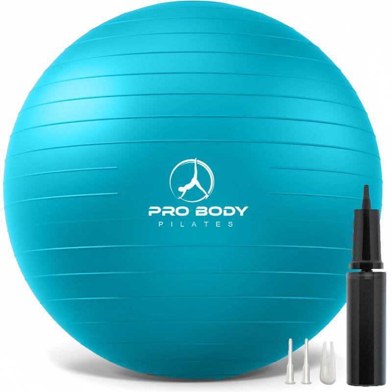 lot 63804 image: Pilates Yoga Ball - Fresh Colors Exercise Ball for Stability, Pregnancy, Workout, Physical Therapy & Birthing, Balance Ball Chair (Sky, 65 cm) - Retail $20