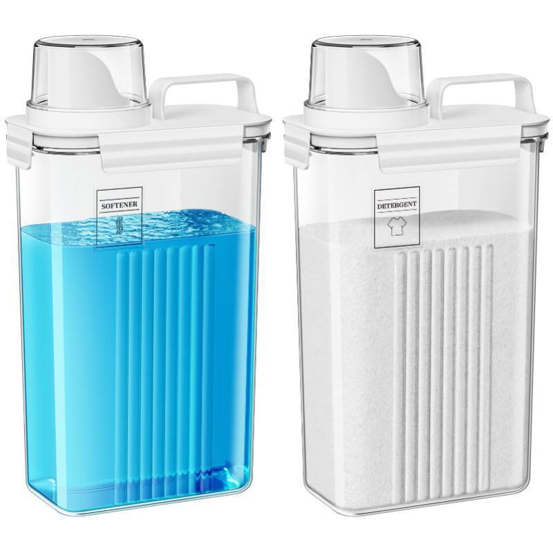 lot 63929 image: Laundry Detergent Dispenser for Laundry Room,94oz Fabric Softener Dispenser,Liquid Laundry Detergent Container,Laundry Detergent Organizer for Laundry Room Organization with 6 Labels,2 Pack - Retail $20
