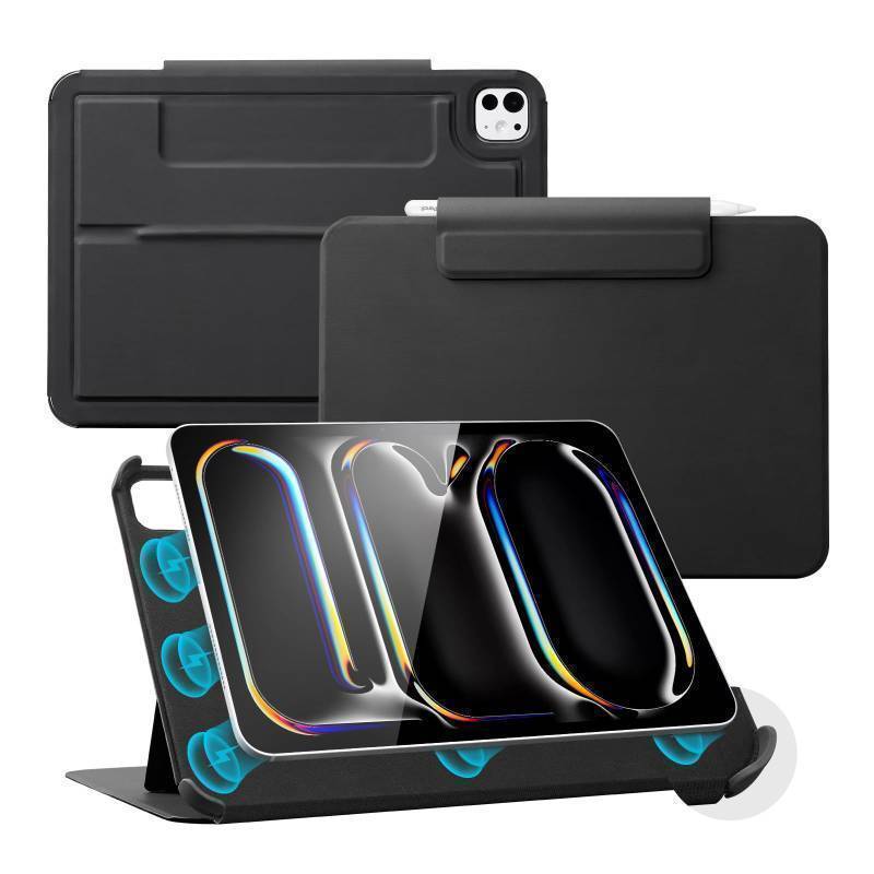 lot 15899 image: Magnetic Case with Stand for iPad Pro 11 Inch (M4M5) 20242025, Multiple Viewing Angles, Smart Auto SleepWake Cover with Corner Protection with Apple Pencil Holder Strap, Matte Black - Retail $30