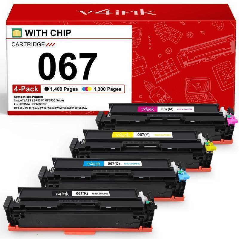 lot 15981 image: 067 Toner Cartridge Set 4 Pack Compatible Replacement for Canon 067 Toner Cartridge Set for use with Color image CLASS MF650 LBP630 Series LBP632Cdw MF654Cdw MF653Cdw MF656Cdw MF652Cw Printer.  BLACK is MISSING. - Retail $60