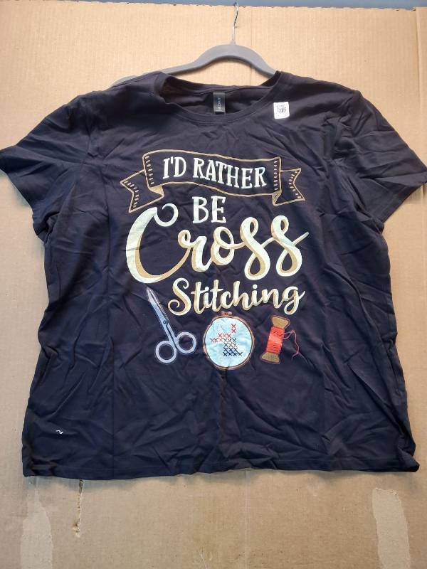 lot 17189 image: Id Rather Be Cross Stitching Graphic T-Shirt 2XL - Retail $12