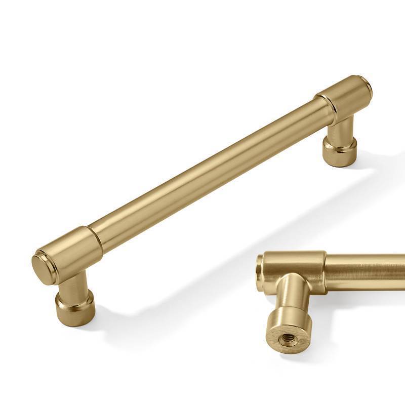 lot 26923 image: 2 Pack 5 Inch Cabinet Handles - Brushed Gold & Satin Brass Drawer Pulls for Kitchen Cabinets - Retail $15