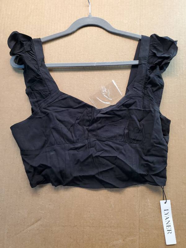 lot 27745 image: Lyaner Black Ruffle Strap Crop Top L - Retail $25