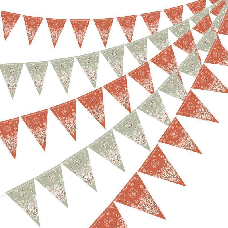 lot 35192 image: 5 Pack Western Cowboy Party Decorations Bandana Pennant Banner Rodeo Decorations Banner Wild West Party Decor for Western Cowboy Themed Yee Haw Country Party Supplies (Green) - Retail $12