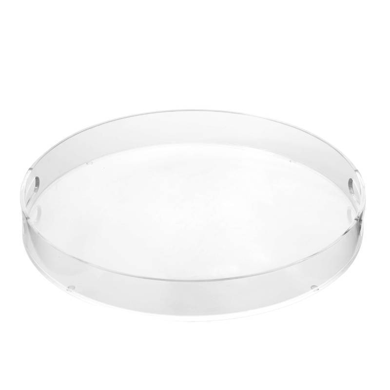 lot 46820 image: Clear Sturdy Acrylic Round Tray with Handles,Spill Proof,for Kitchen (16 inch) - Retail $64
