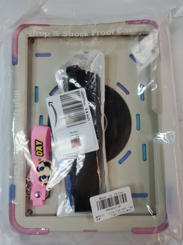lot 54053 image: iPad 11-inch (A16) 2025, iPad 10th Generation Case 10.9 2022,Heavy Sturdy Shockproof Cover, with 360° Rotating StandPen SlotShoulder Strap for iPad 11th10th Gen Kids (Light PurpleMint) - Retail $26