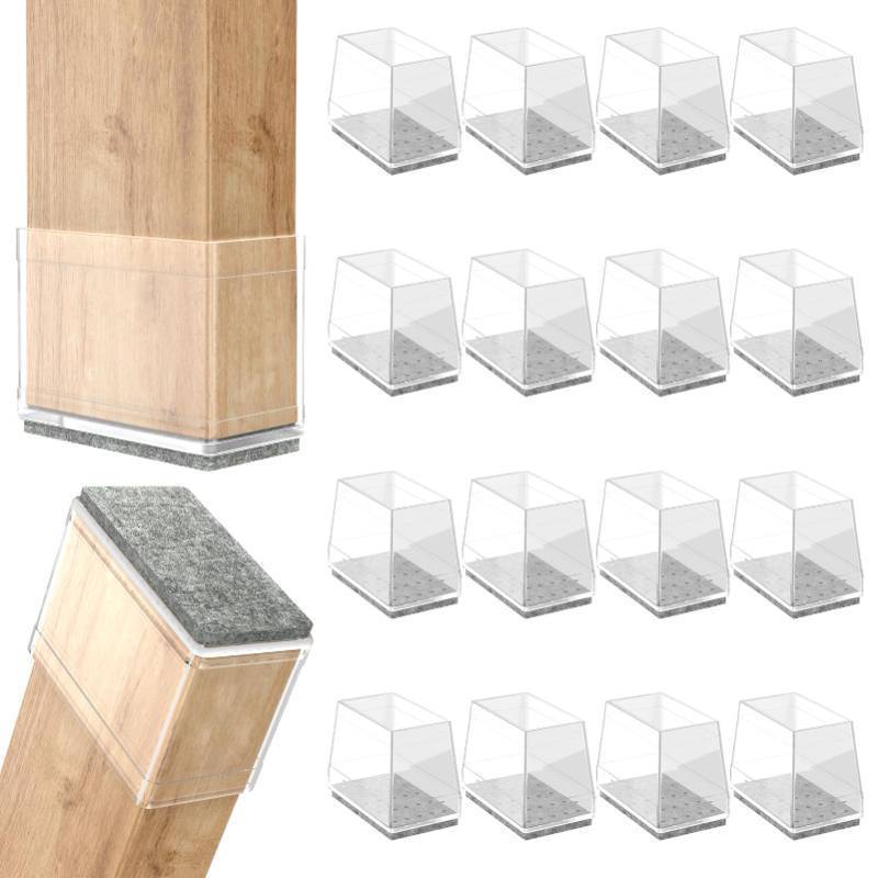 lot 55597 image: Rectangle Chair Leg Protectors for Hardwood Floors,15 PCS Silicone Covers to Protect Wood Tile Floors Felt Pads Furniture Leg Caps Reduce Noise. Easy to Move.(Clear,0.5 x 2 Inch,Rectangular) - Retail $24
