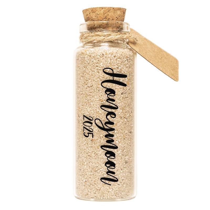 lot 55646 image: Honeymoon Sand Keepsake Jar, Romantic Honeymoon Gifts for Newlywed Couple, Bride & Groom, Bridal Shower Gifts, Wedding Registry, Engagement, Unique Travel Gift Ideas, Honeymoon Essentials