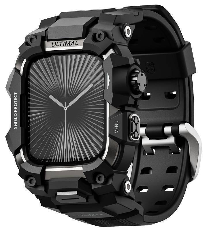 lot 62146 image: Rugged Case with Band for Apple Watch 46mm,Compatible with Apple Watch Series 1110, Military Grade Shockproof Bumper Cover for iWatch Tactical Band Men (Black, 46mm) - Retail $34