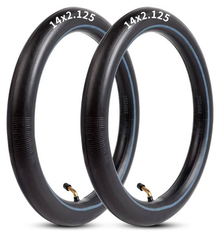lot 63605 image: Heavy-Duty 14 x 2.125 Inner Tube 14 Inch Electric Bike Tubes with Angled Valve Stem for Replacement Electric Scooters and E-Bike Tire Tube 2 Packs - Retail $14