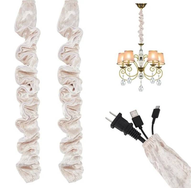 lot 63699 image: 2PCS Chandelier Chain Cover, 39inch Fabric Cord Cover, Velvet Cloth Chain Sleeve for Electric Wire Lamp Chandelier Cord Cable Management (Linen) - Retail $14