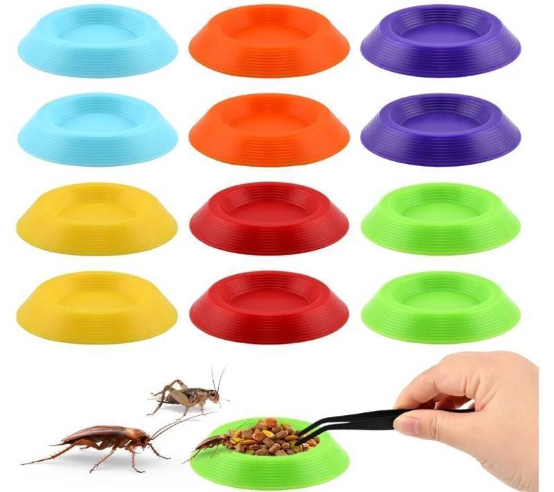 lot 63759 image: 12pcs Dubia Roaches Feeder Bowls, Colorful Isopods Feeder Bowls with Tweezer - Tiny Feeding Dishes for Dubia Roaches, Springtails, Dwarf Invertebrates, Terrariums & Enclosures - Retail $7