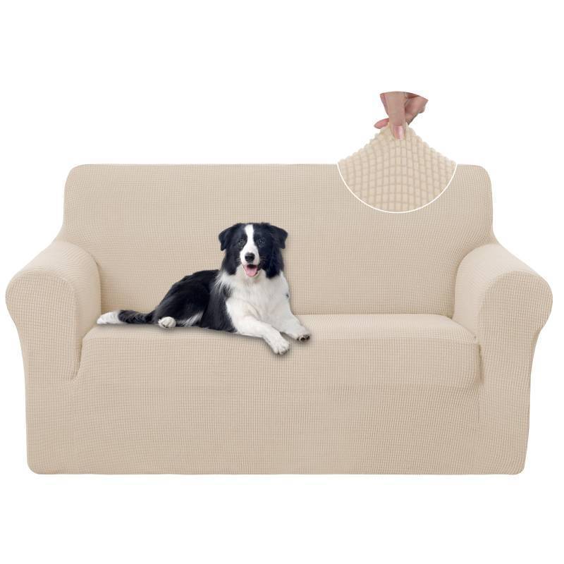 lot 63811 image: Loveseat Cover Stretch Couch Cover Sofa Slipcover, Beige - Retail $31