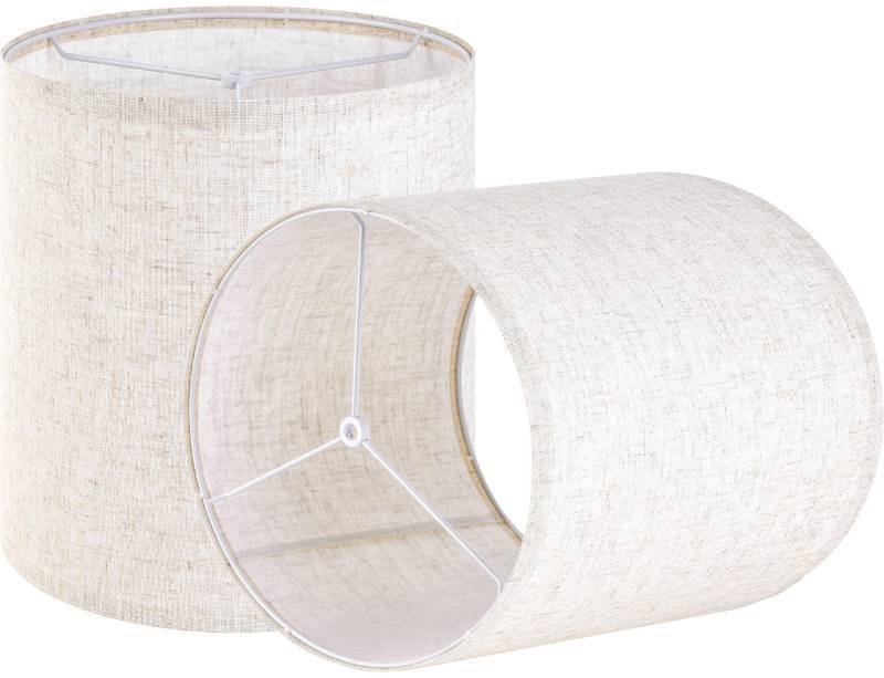 lot 63812 image: Set of 2 Tall Drum Lampshades for Table, Floor & Bedside Lamps - 10  10  10 inch, Medium Beige Gray Shades - Natural Fabric Spider Fitter - Modern & Rustic Interiors - By GO&SO Assembly Required - Retail $39
