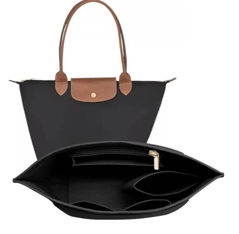 lot 72523 image: Felt Purse Organizer Insert for Longchamp Le Pliage M Handbag Insert (Medium, Black) - Retail $17