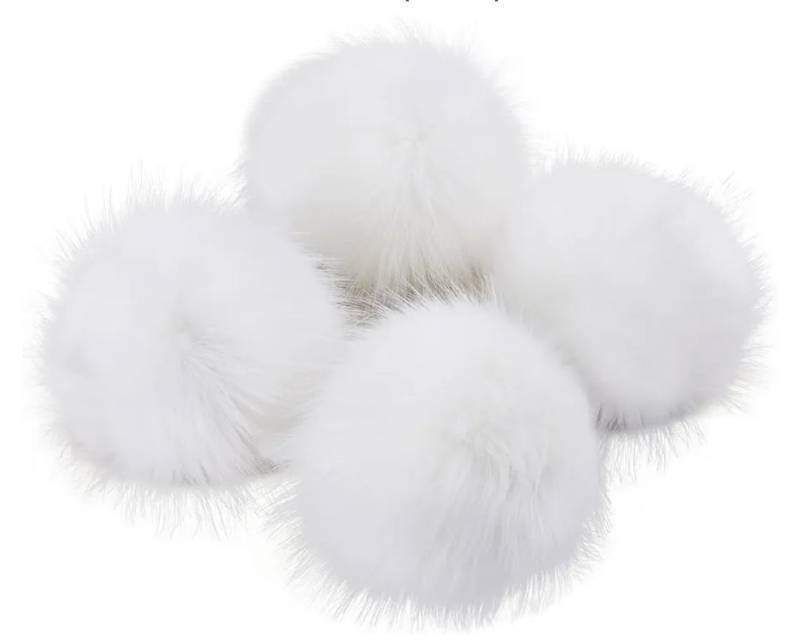 lot 72566 image: 6in Large Faux Fur Pompoms, 4 Pieces Big Pom Pom Balls Fluffy Pompom Ball with Elastic Loop for Shoes Scarves Gloves Scarves Bag Key Chain Charms Accessories (White) - Retail $12