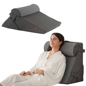 lot 38751 image: 3Pcs Orthopedic Bed Wedge Pillow Set, Foam Wedge Pillow Post Surgery for Back, Leg and Knee Support, Adjustable 9&12 Inch Folding Triangle Pillow for Sleeping, Acid Reflux, Snoring, Dark Grey - Retail $59