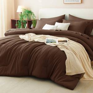 lot 38754 image: King Size Comforter Set Brown, 7 Pieces Bed in a Bag - Retail $66