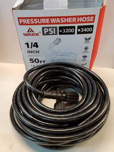 lot 38767 image: Pressure Washer Hose 50 FT 14, 3200 PSI, M22-14mm Females - Retail $26