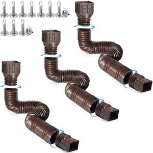lot 38779 image: 3 pack Flexible Rain Gutter Downspout Extensions,Drain Downspout Extender,Gutter Extension Flexible,Down Spout Drain Extension Pipes,Extendable from 21 to 60 Inches (3pcs brown) - Retail $33