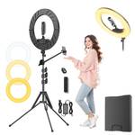 Ring Light 18 with Stand, 55w 6700K LED Light,63" Tripod,Multi-Angle Adjustable Phone Stand, for iPhone and Android Phones, CRI95, Suitable for YouTube, TikTok, Selfies (Black, 18") - Retail: $73"