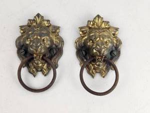 lot 49 image: Pair of Antique Brass Lion Head Drawer Pulls
