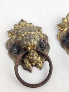 Pair of Antique Brass Lion Head Drawer Pulls