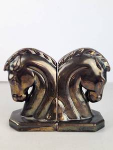 lot 50 image: Horse Head Bookends Pair Sculptural Ceramic