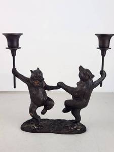 lot 55 image: Vintage Rustic Cast Metal Dancing Bears Candle Holder BrassBronze