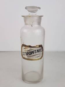 lot 56 image: Antique Glass Apothecary Jar With Original Stopper and Label Late 1800s