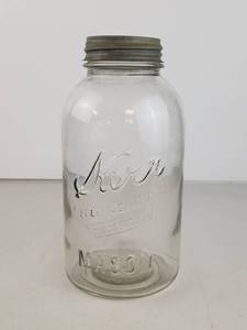 lot 63 image: Vintage Mason Jar Kerr Self Sealing Patented Mason Jar With Metal Lid