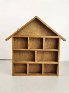lot 84 image: House-Shaped Wood Trinket Shelf with 9 Compartments