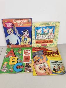 lot 104 image: Childrens Book and Record Sets Lot - Peter Pan, Popeye, Three Little Pigs, Romper Room (7 items)