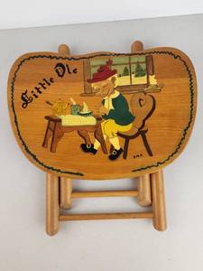 lot 135 image: Vintage Painted Wooden Folding Stool