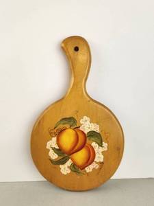 lot 137 image: Wooden Paddle Board with Hand-Painted Peach Fruit Floral Design