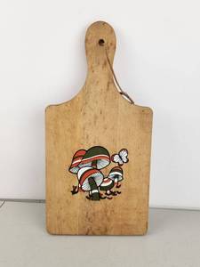 lot 144 image: Vintage Painted Wood Board Retro Mushroom Design