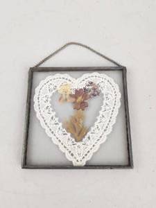 lot 146 image: Framed Pressed Flower Heart-Shaped Lace Wall Art