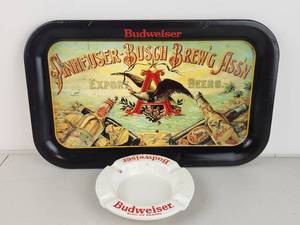 lot 170 image: Budweiser Anheuser-Busch Serving Tray with Ashtray Vintage