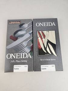 lot 184 image: Oneida 2-Piece Flatware Lot 5-Pc Place Setting 4 Steak Knives Easton 1810