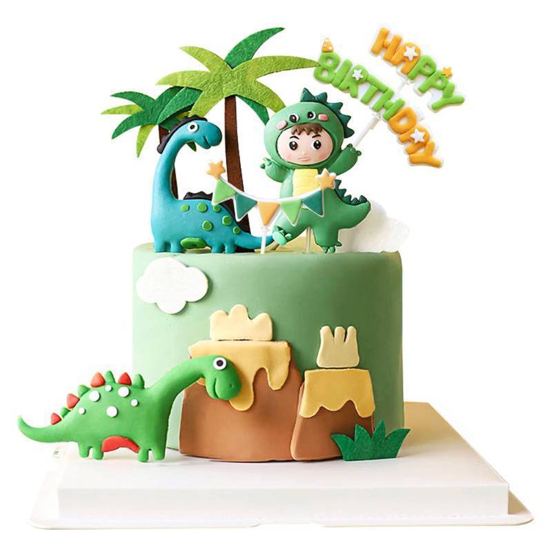 lot 17579 image: 9 Pack Dinosaur Cake Decorations Dinosaur Babyshower Happy Birthday Cupcake Topper Dinosaur Cake Toppers for kids Birthday Baby Shower Party Supplies - Retail $11